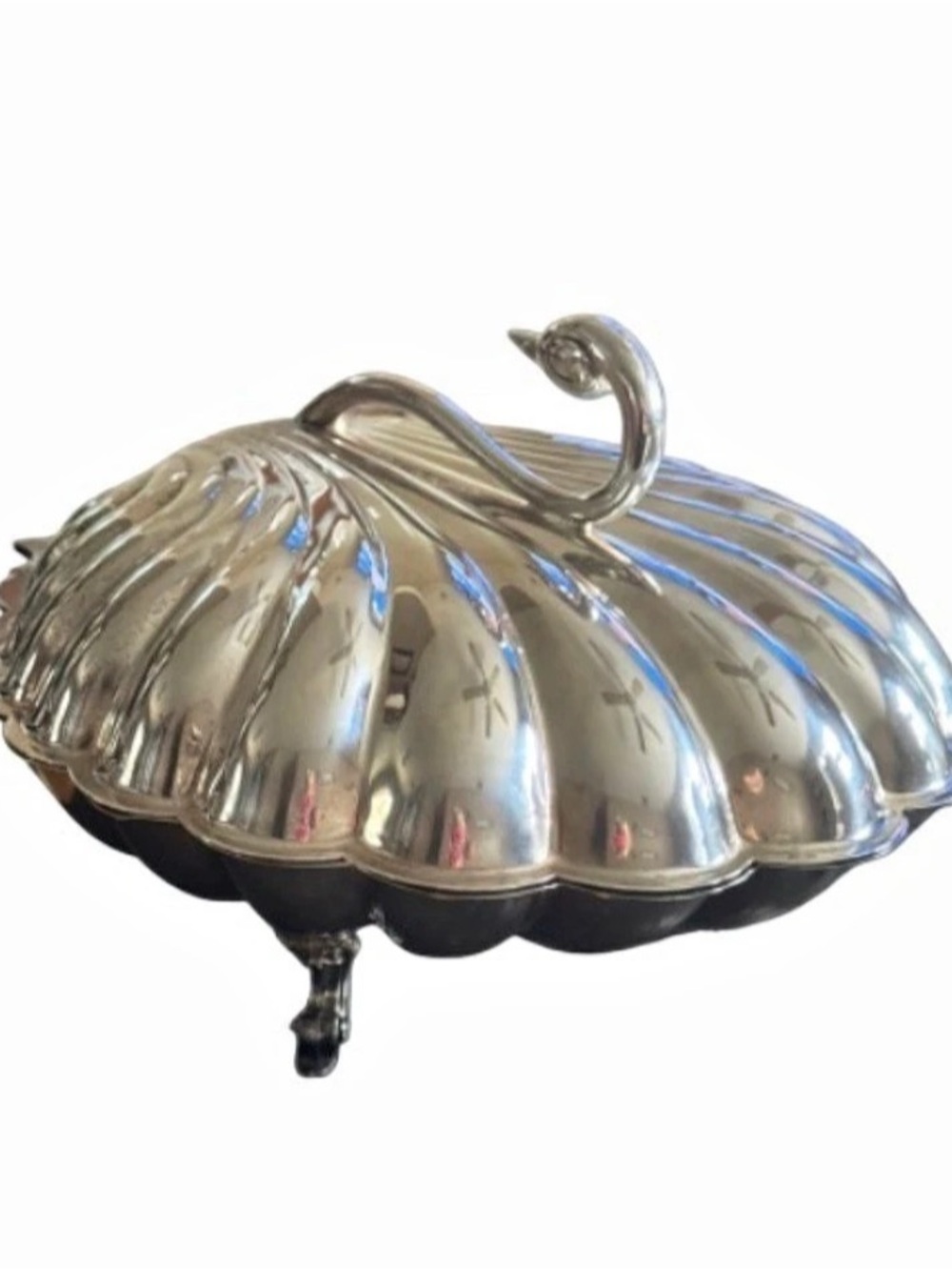 Leonard Silverplate Regency Clam Shell Swan Handle Silver Plated Server Warmer